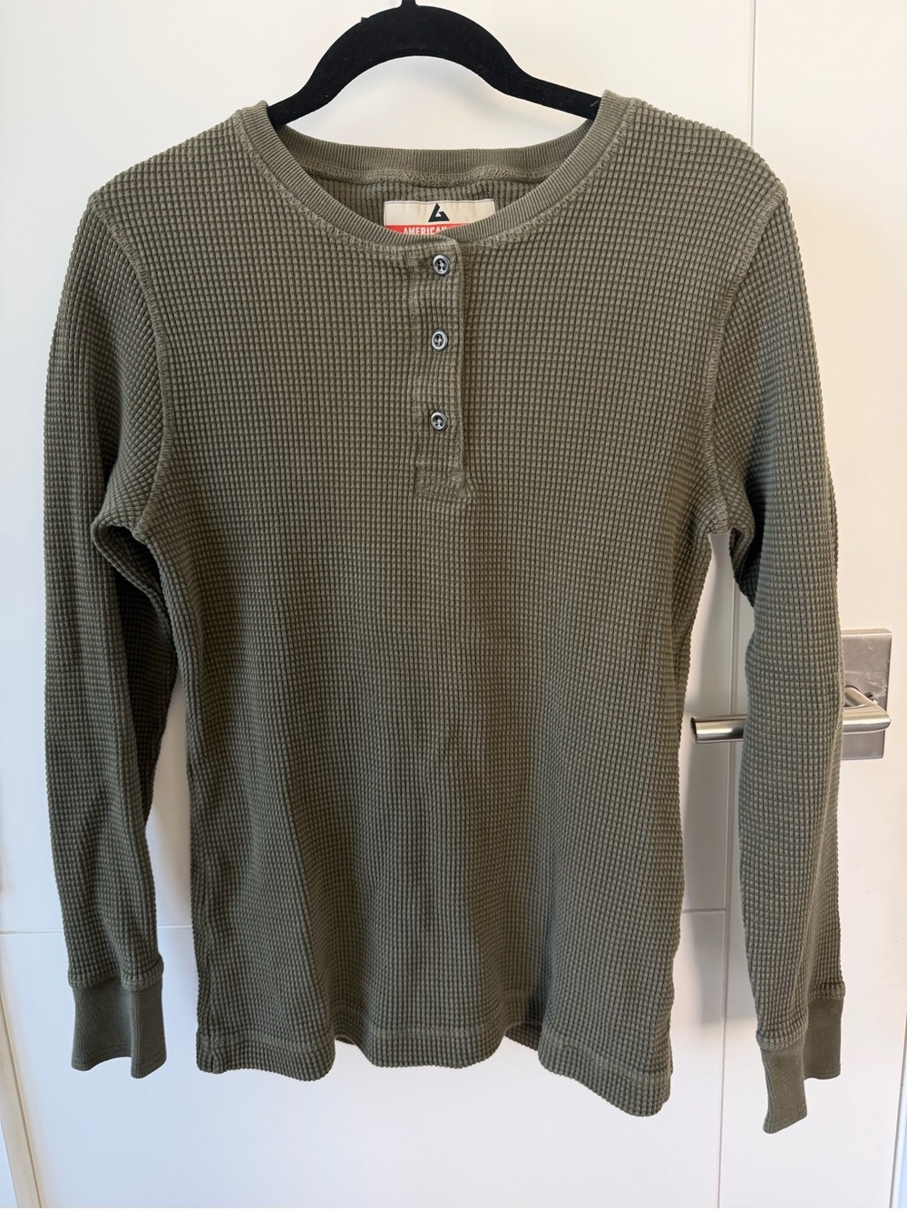 American Giant Olive Waffle Henley Top